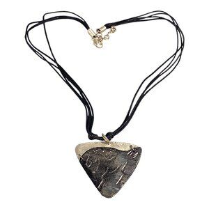 Equestrian Pendant Necklace 16" Horse Mustang Charm Cord Rustic Festival Artsy